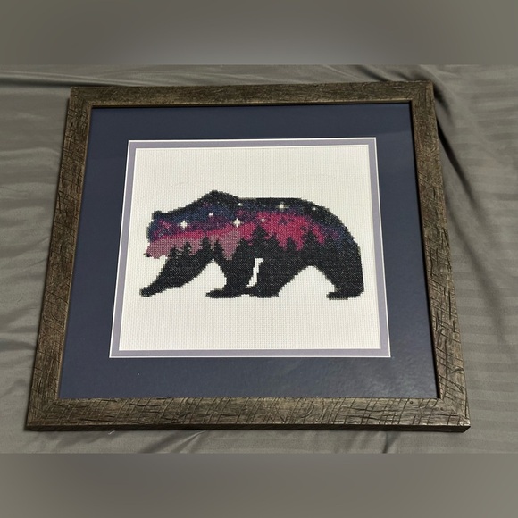 💗Homemade💗 Wall Decor: Framed Bear Cross Stitch Art - Picture 2 of 8